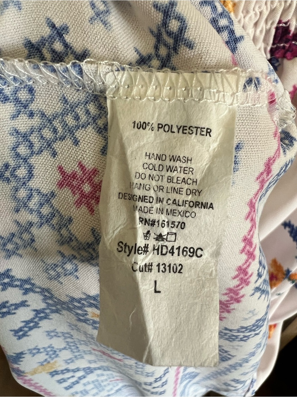 White Floral Maxi Dress with Blue Accent and Smocked Waist - Picture 5 of 5
